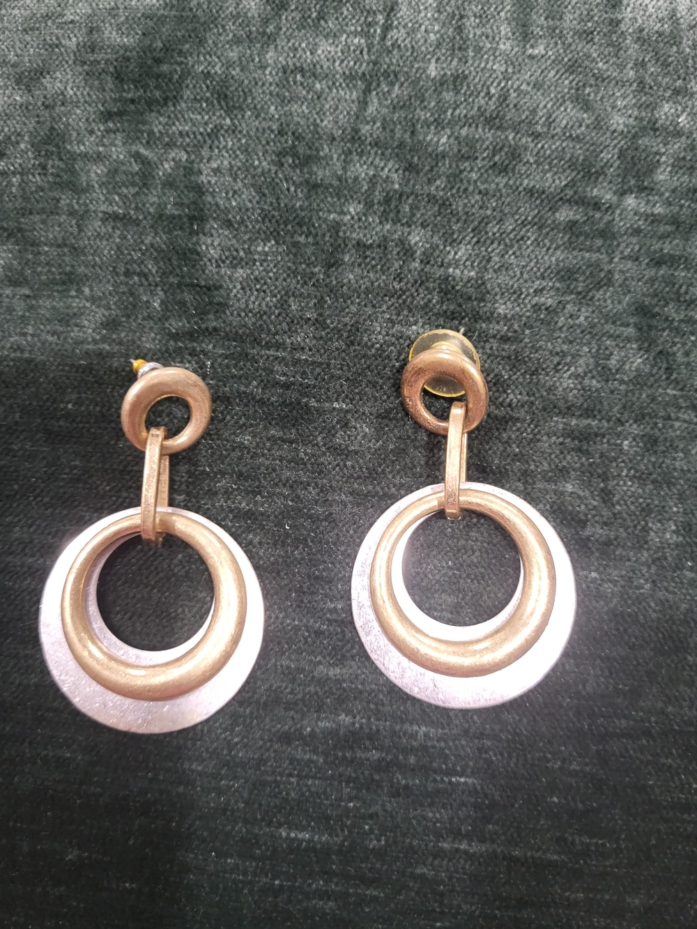 Gold-Silver PLATED Tone Double Hoop Drop Earrings - Women's Jewelry